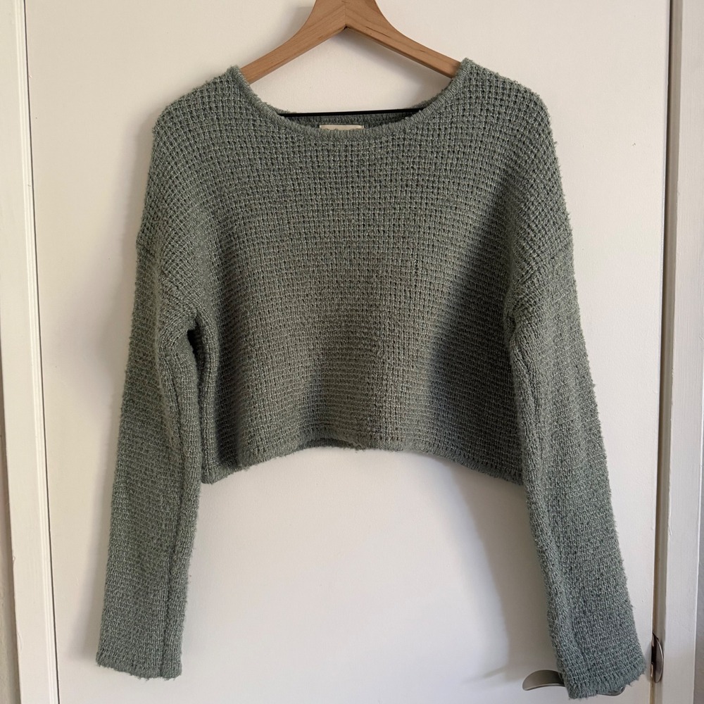 LA Hearts Sage Green Cropped Sweater Cozy Cottagecore Indie Boho Minimalist